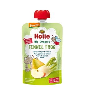 Holle Organic Puree Fruit Pouches Fennel Frog Pear, Apple and