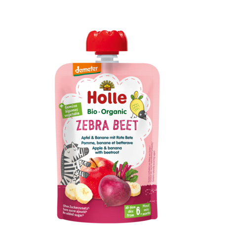 Holle Organic Puree Fruit Pouches - Zebra Beet - Apple & Banana with Beetroot