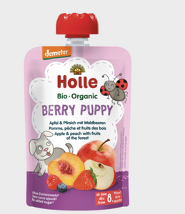 Holle Organic Pure Fruit Pouches - Berry Puppy - Apple, Peach, and Forest Berries